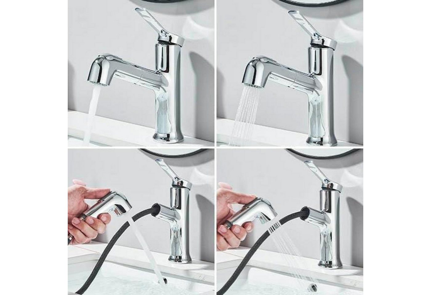 LuxusKollektion Waschtischarmatur Wasserhahn Bad Einhebelmischer Ausziehbar Brause Chrom 2 Strahlarten Bild 2