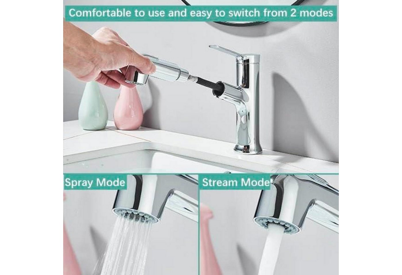 LuxusKollektion Waschtischarmatur Wasserhahn Bad Einhebelmischer Ausziehbar Brause Chrom 2 Strahlarten Bild 4