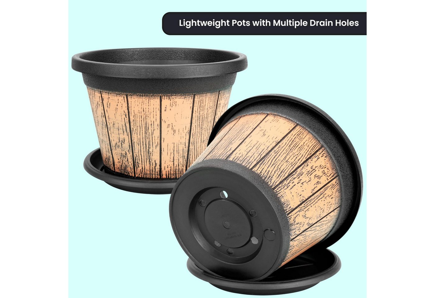Belle Vous Pflanzkübel BELLE VOUS 3er Pflanzkübel 22 cm, Weinfass-Design, Holz-Look