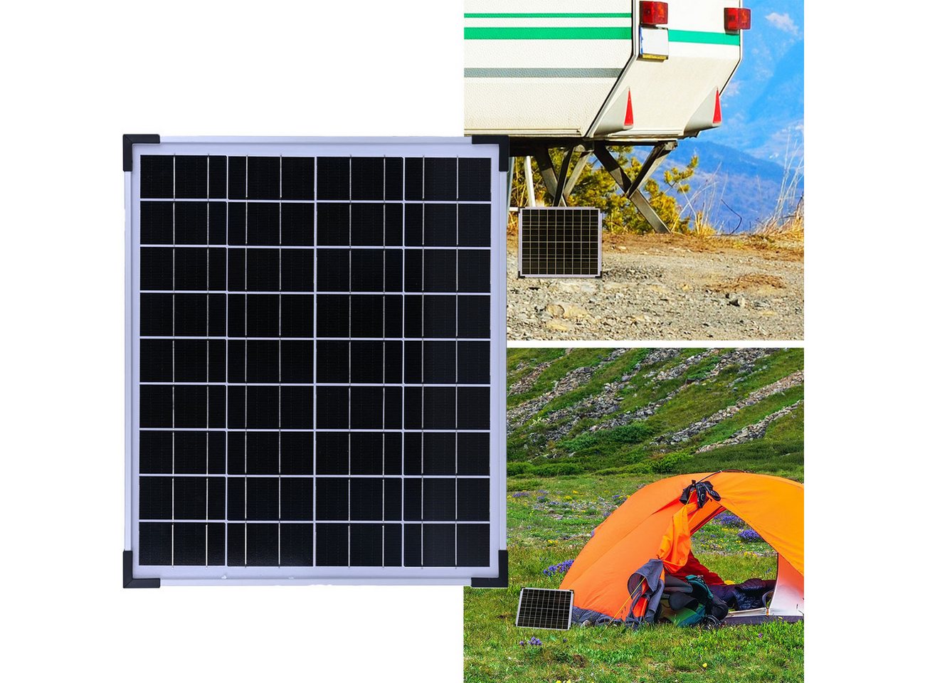 Casativo Solarmodul Monokristallines Solarpanel 20W 21,6V Modul für 12V Batterien, 3,5m Anschlusskabel/mit Glasplatte /für Outdoor Bild 3