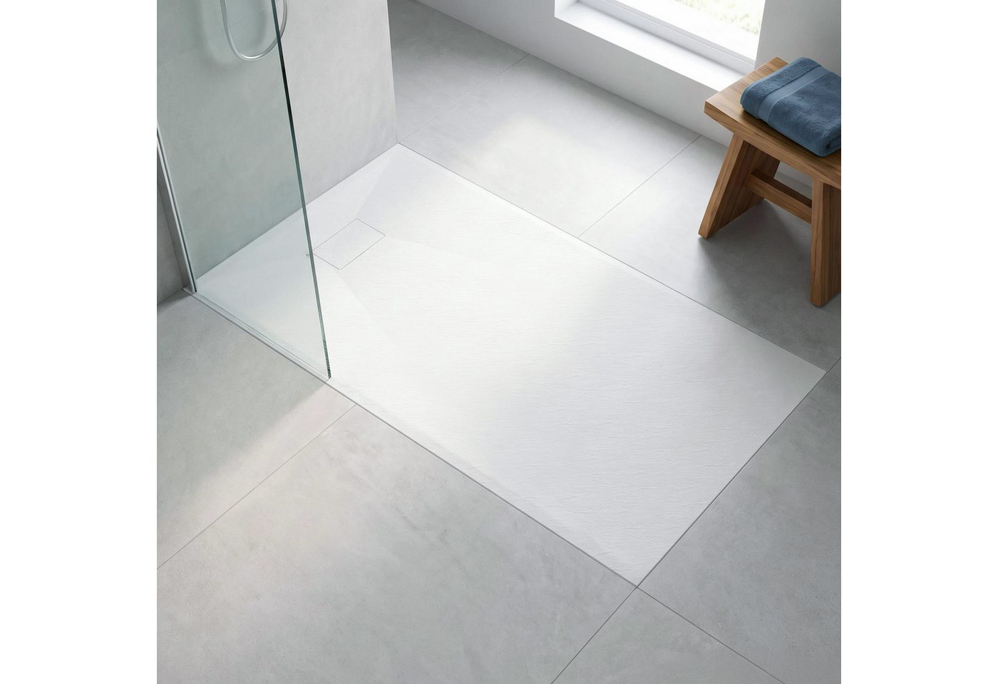 AQUABATOS Eckduschwanne SMC Eckduschwanne mit 160x80 160x90cm weiß mit Ablaufgarnitur, mit Ablaufgarnitur,weiß,Anti-Rutsch,Zuschneidbar,Steinoptik,superflach,bodenebene Montage,Rechteck