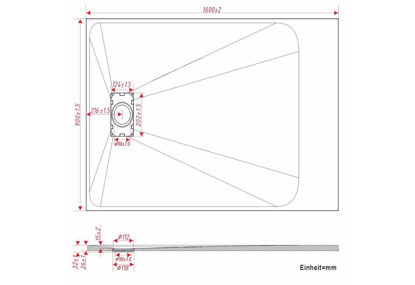 AQUABATOS Eckduschwanne SMC Eckduschwanne mit 160x80 160x90cm weiß mit Ablaufgarnitur, mit Ablaufgarnitur,weiß,Anti-Rutsch,Zuschneidbar,Steinoptik,superflach,bodenebene Montage,Rechteck Bild 2