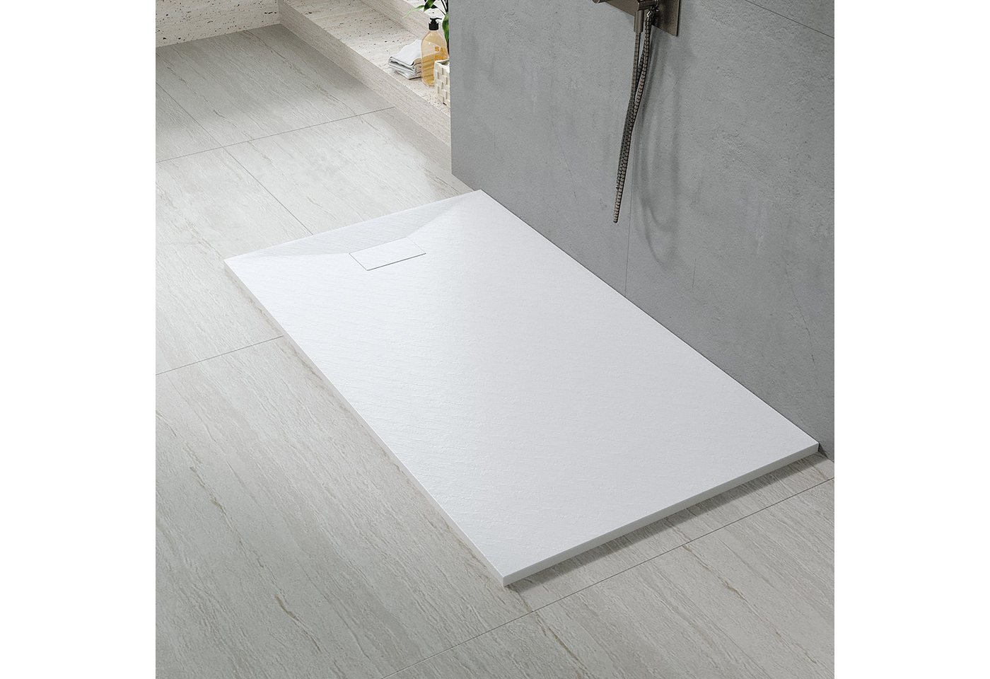 AQUABATOS Eckduschwanne SMC Eckduschwanne mit 160x80 160x90cm weiß mit Ablaufgarnitur, mit Ablaufgarnitur,weiß,Anti-Rutsch,Zuschneidbar,Steinoptik,superflach,bodenebene Montage,Rechteck Bild 4