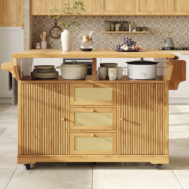 OKWISH Küchenwagen Multifunktionaler Servierwagen, (mit ergonomischer Höhe, PE-Rattanschubladen, mobiler Rollwagen für Küche, Balkon & Camping, 1 St., 142.5*(40/80)*95cm), mit Rollen