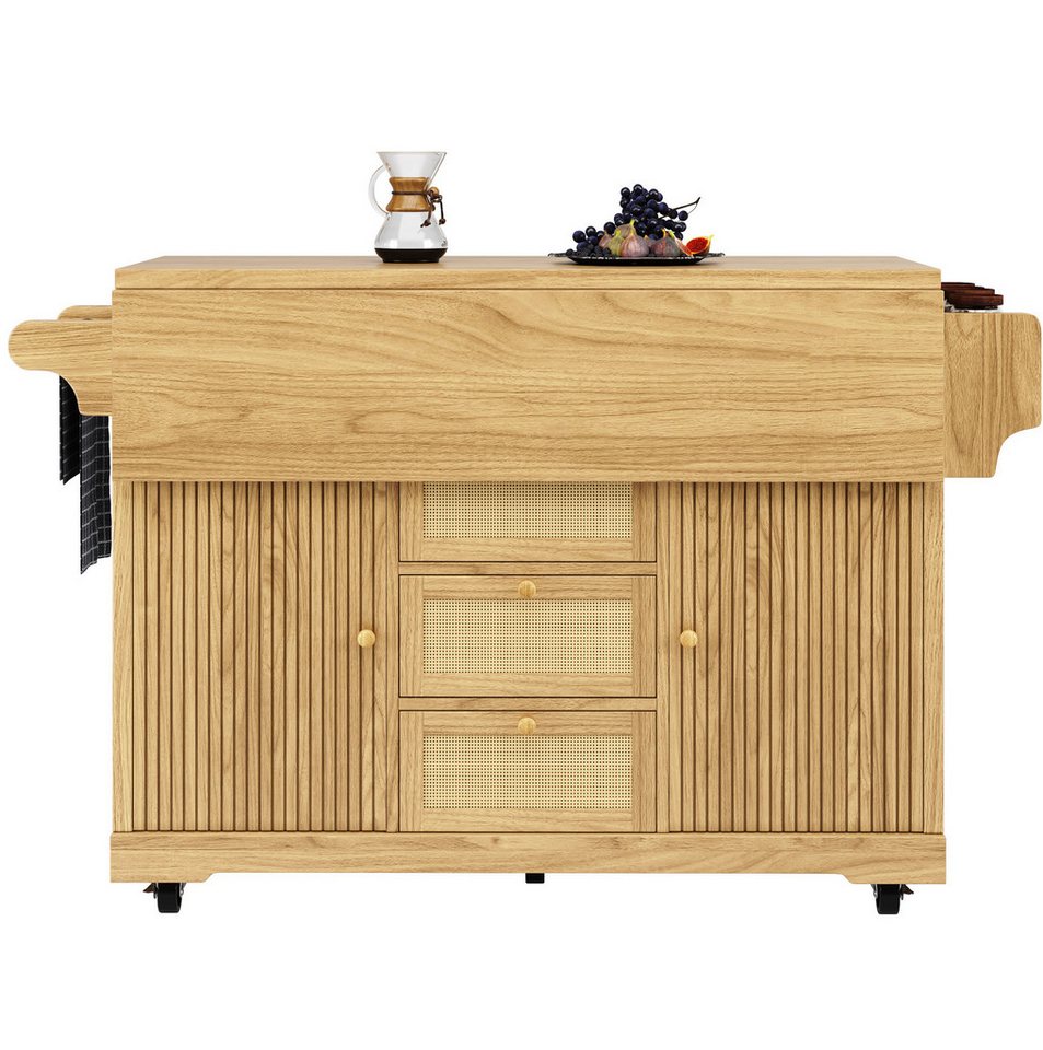 OKWISH Küchenwagen Multifunktionaler Servierwagen, (mit ergonomischer Höhe, PE-Rattanschubladen, mobiler Rollwagen für Küche, Balkon & Camping, 1 St., 142.5*(40/80)*95cm), mit Rollen Bild 2