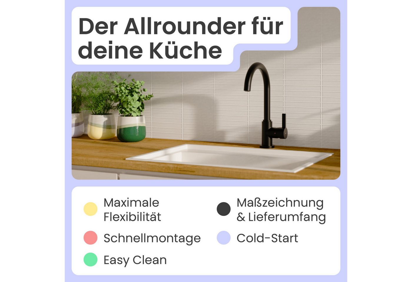 instmaier Spültischarmatur Leona 360° schwenkbar, Schwarz matt, Hochdruck