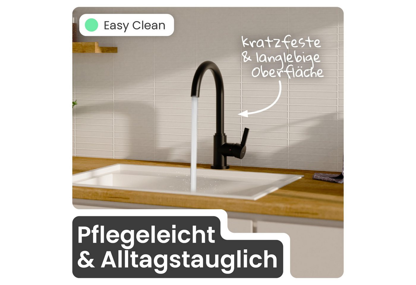 instmaier Spültischarmatur Leona 360° schwenkbar, Schwarz matt, Hochdruck Bild 2