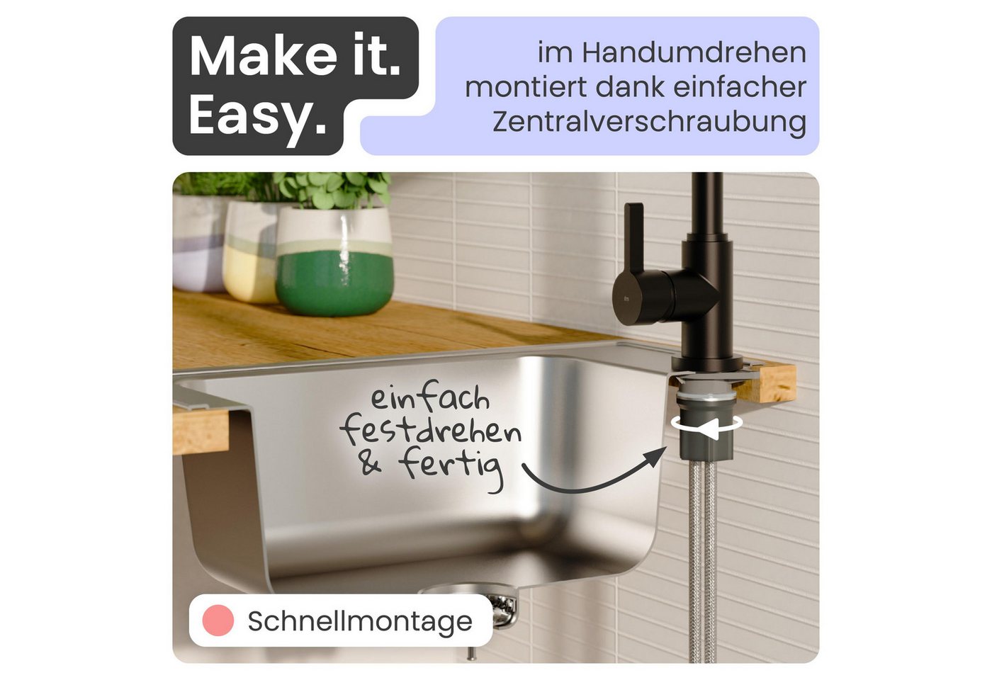instmaier Spültischarmatur Leona 360° schwenkbar, Schwarz matt, Hochdruck Bild 4