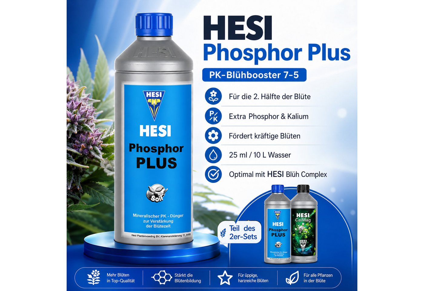 HESI Spezialdünger 1 Liter HESI Phosphor Plus + 1 Liter HESI CalMag, Grow Dünger Kombi, Kombiangebot, Blütenpracht Blütenelixier Zellwandstärkung Bild 2