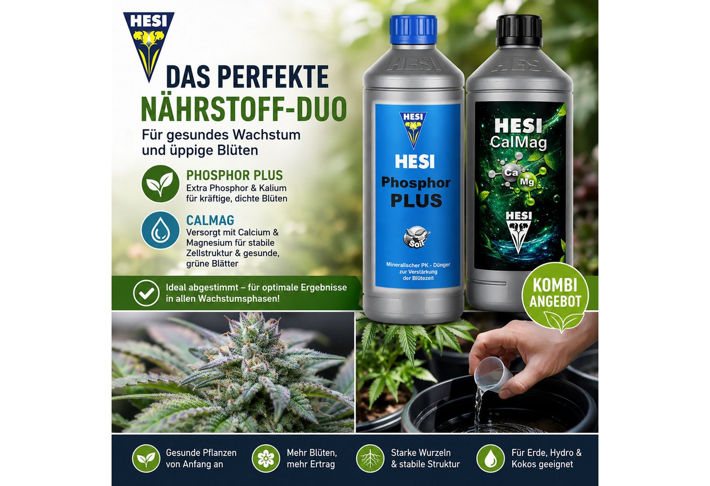 HESI Spezialdünger 1 Liter HESI Phosphor Plus + 1 Liter HESI CalMag, Grow Dünger Kombi, Kombiangebot, Blütenpracht Blütenelixier Zellwandstärkung Bild 3