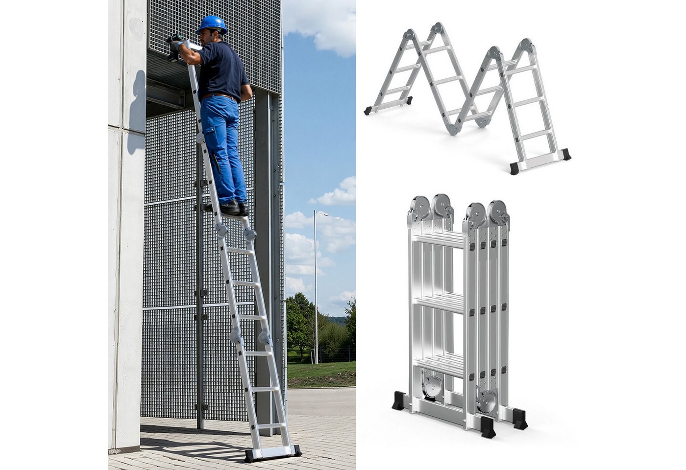 Clanmacy Teleskopleiter Aluminium-Gelenkleiter 4x3 Stufen, klappbare Mehrzweckleiter Bild 5