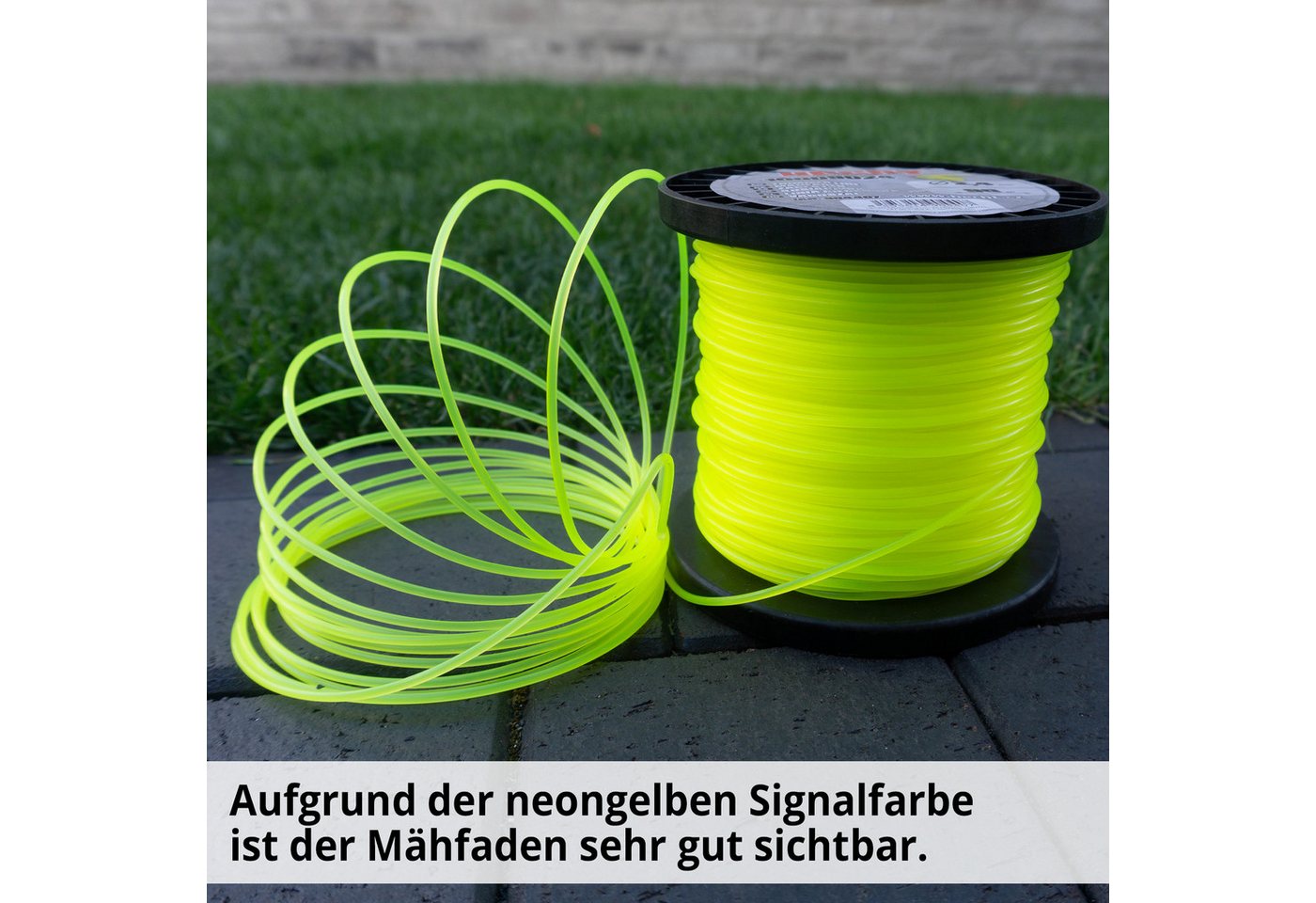Hecht Rasentrimmer-Ersatzspule 10018016 Trimmerfaden 1,6 mm Mähfaden Nylonfaden neongelb, 180 m Fadenlänge, Rundfaden für Motorsense, reißfest, witterungsbeständig Bild 2