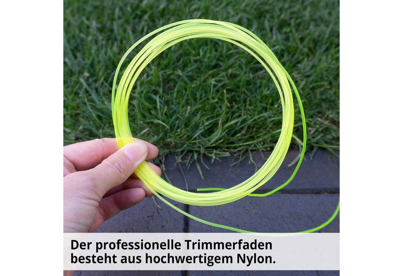 Hecht Rasentrimmer-Ersatzspule 10018016 Trimmerfaden 1,6 mm Mähfaden Nylonfaden neongelb, 180 m Fadenlänge, Rundfaden für Motorsense, reißfest, witterungsbeständig Bild 5