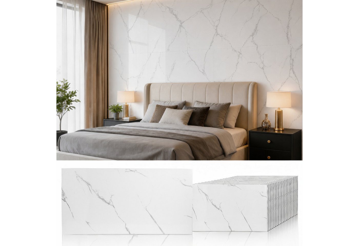 BlingBin Wandpaneel 20 Stück Wandaufkleber selbstklebend, klebepaneele 60 x 30 cm, BxL: 30x60 cm, 0,18 qm, (20er Set Wandpaneele, 20-tlg., wanddekor) wandverkleidung marmor, Wasserdicht, Selbstklebende Fliesen, wanddekor Bild 3