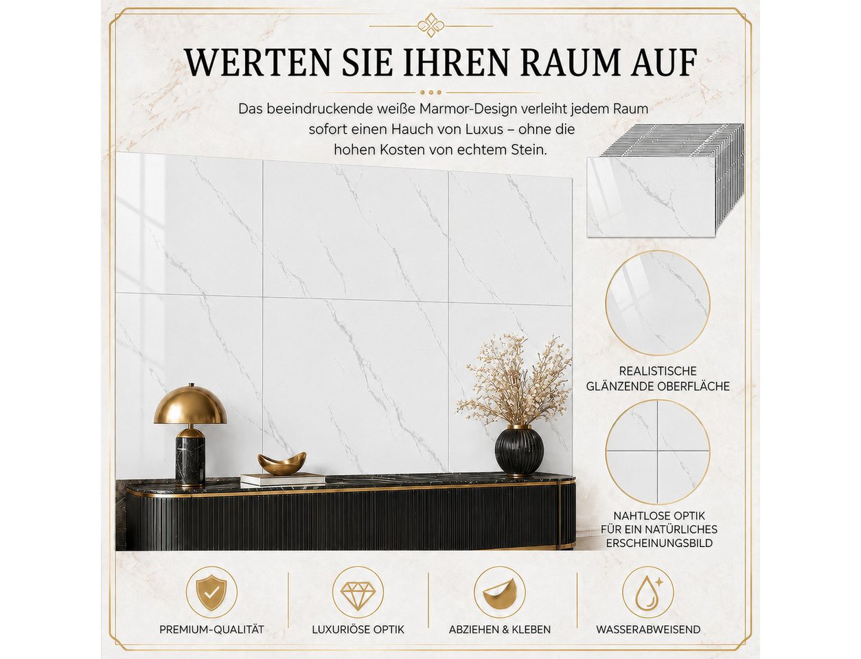 BlingBin Wandpaneel 20 Stück Wandaufkleber selbstklebend, klebepaneele 60 x 30 cm, BxL: 30x60 cm, 0,18 qm, (20er Set Wandpaneele, 20-tlg., wanddekor) wandverkleidung marmor, Wasserdicht, Selbstklebende Fliesen, wanddekor Bild 5