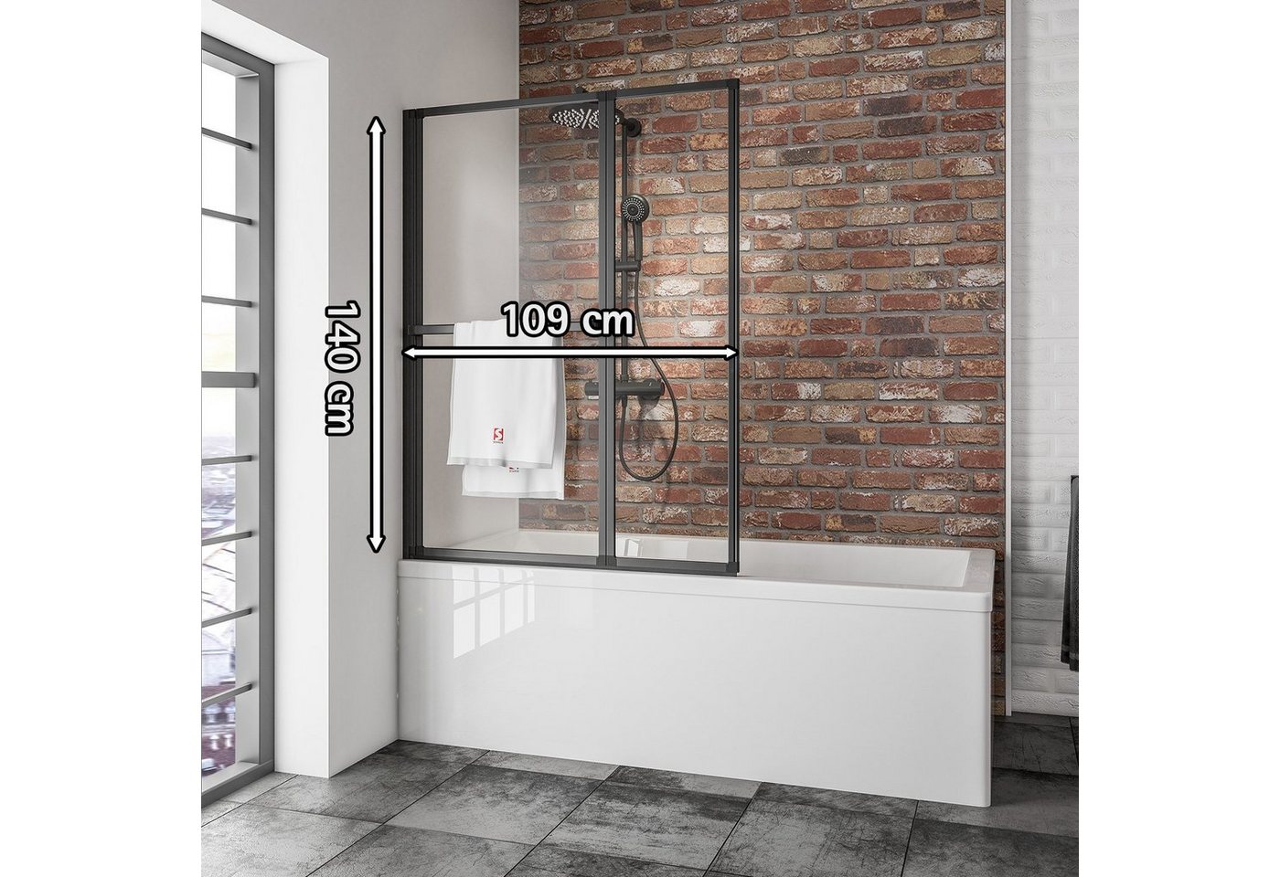Schulte Badewannenfaltwand Black Style 110 x 140 cm, Sicherheitsglas, (2 tlg), Klar Schwarz