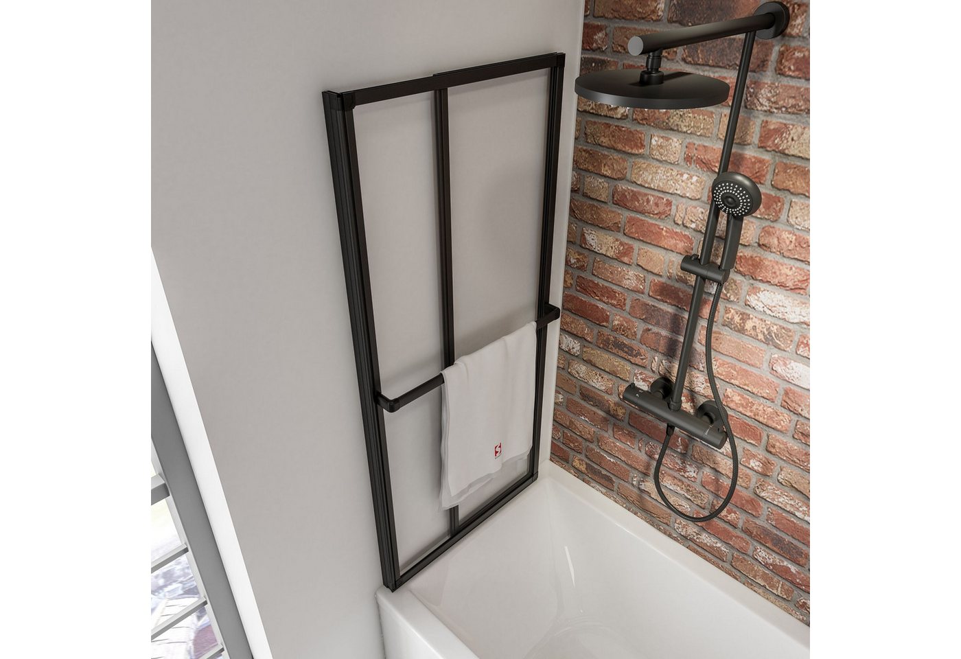 Schulte Badewannenfaltwand Black Style 110 x 140 cm, Sicherheitsglas, (2 tlg), Klar Schwarz Bild 3