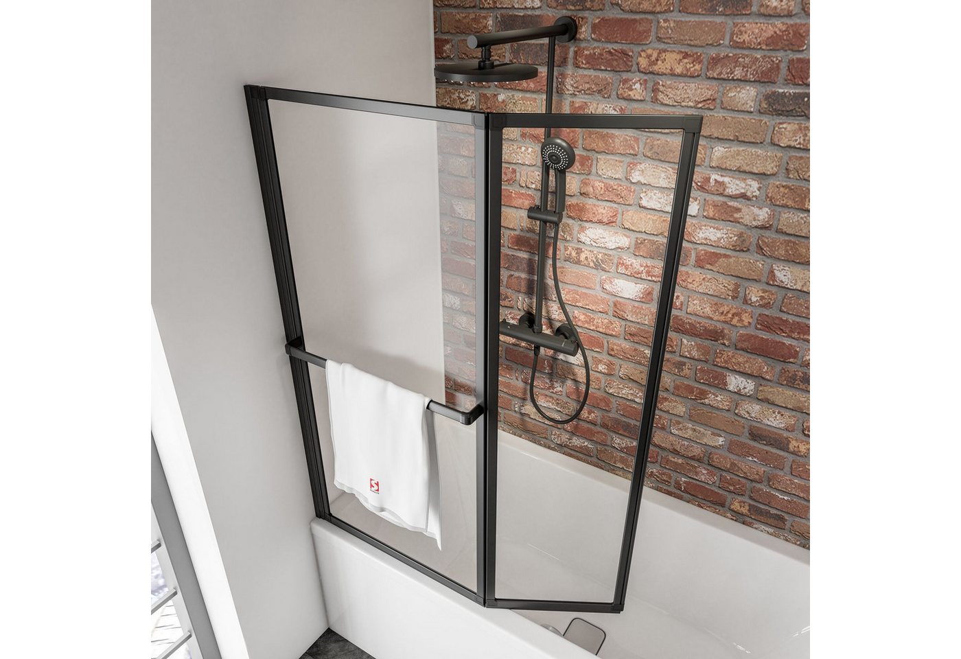 Schulte Badewannenfaltwand Black Style 110 x 140 cm, Sicherheitsglas, (2 tlg), Klar Schwarz Bild 4