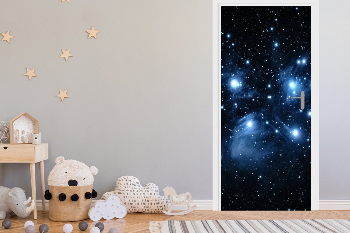 MuchoWow Türtapete Universum - Planeten - Sterne - Jungen - Mädchen - Kinder, Matt, bedruckt, (1 St), Selbstklebende Tapete, Folie für Möbel, 75x205 cm