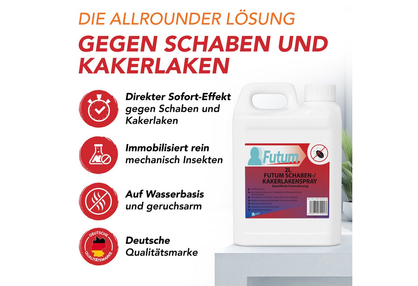 FUTUM Insektenspray Kakerlaken Spray Schaben Spray Küchenschaben Abwehr, 2.5 l, biozidfreie Formel, auf Wasserbasis, geruchsarm, brennt / ätzt nicht Bild 5
