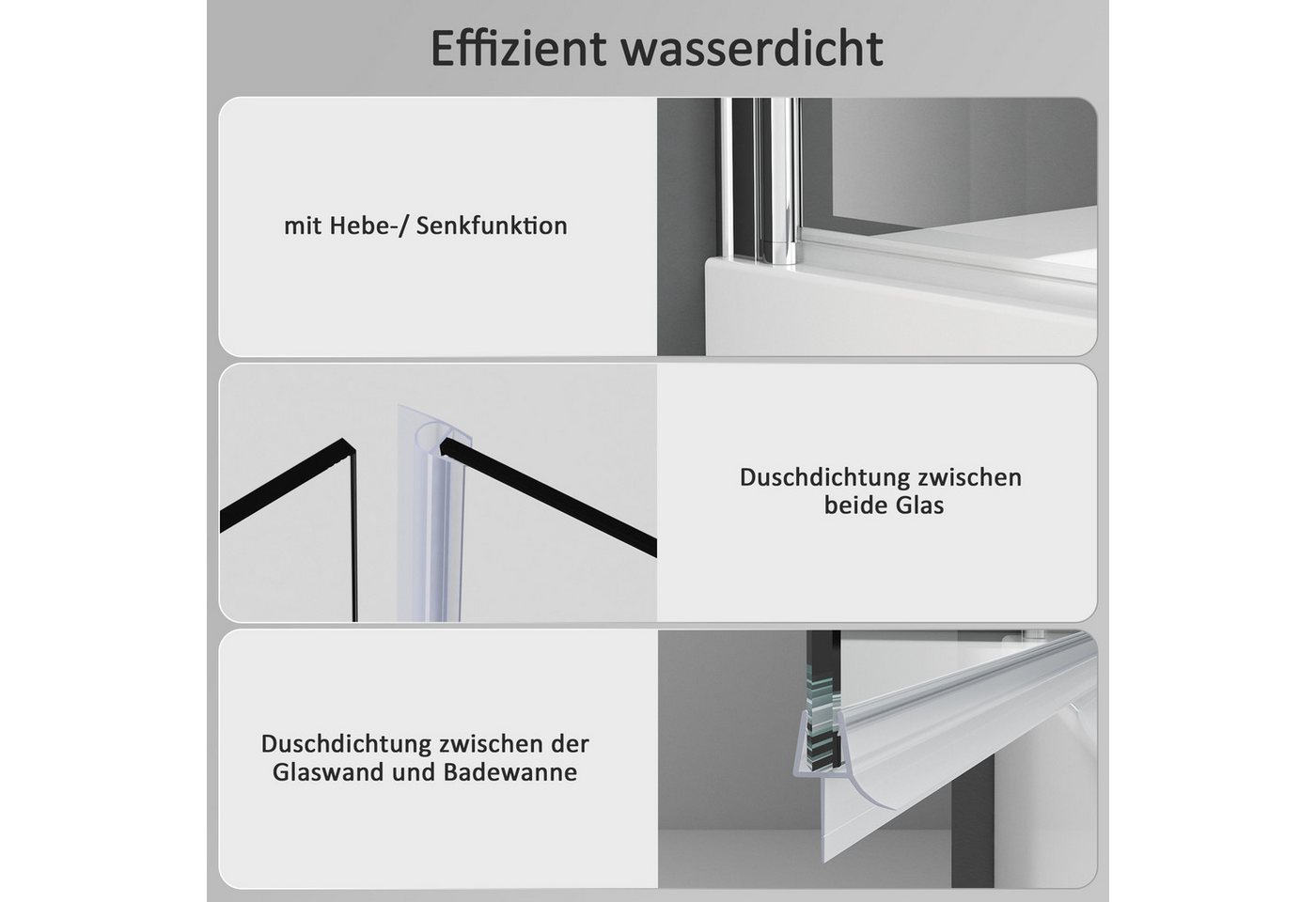 Boromal Duschwand für Badewanne Badewannenaufsatz 2 teilig faltbar mit Stabilisator, 5mm Sicherheitsglas, (Badewannenfaltwand 180° schwenkbar Faltwand, 90x140, 100x140cm), Rechts-und Links montierbar