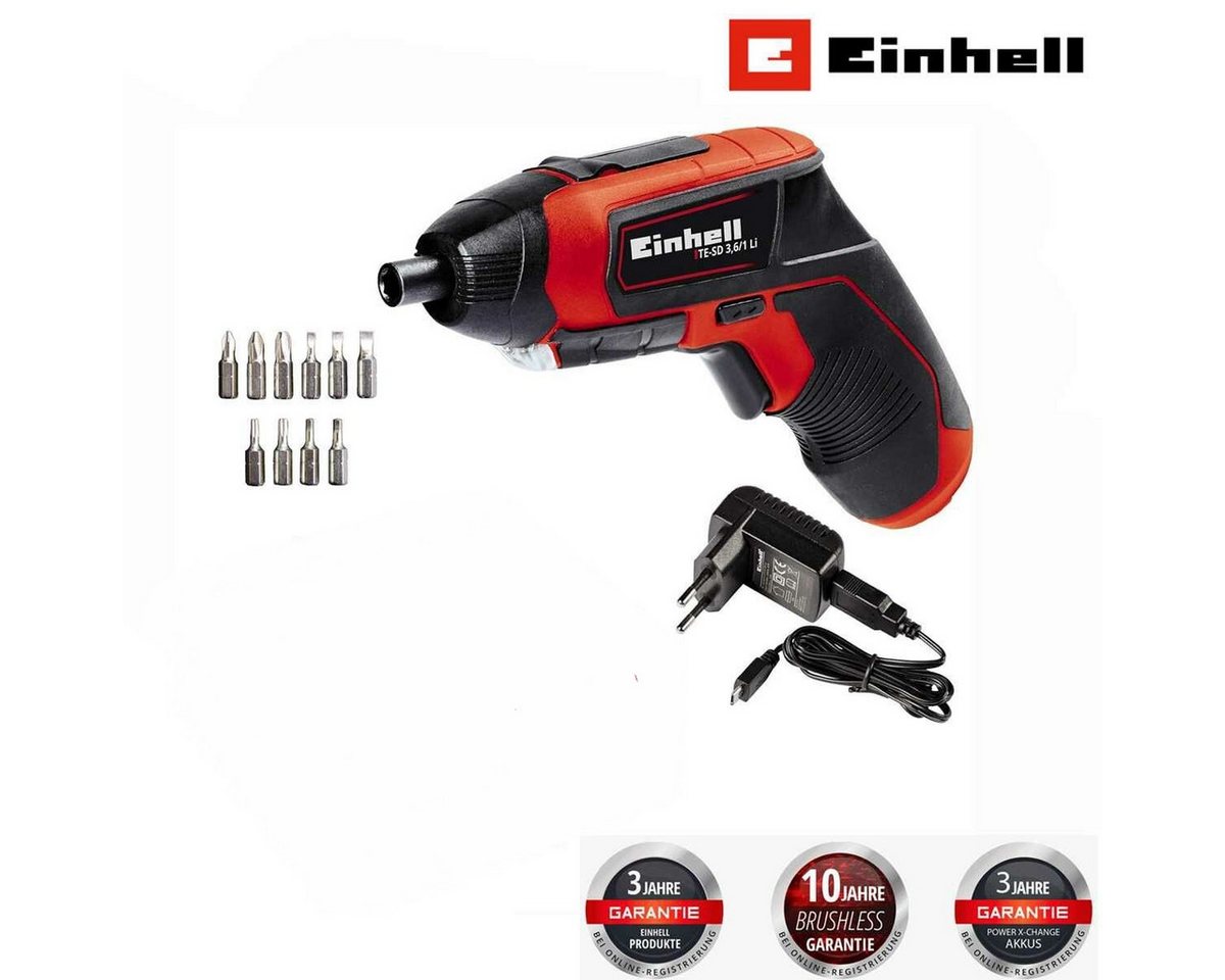 Einhell Akku-Schrauber Akkuschrauber TE-SD 3,6/1 Li 3.6V, USB-Lader, LED-,10-tlg. Bit-Set