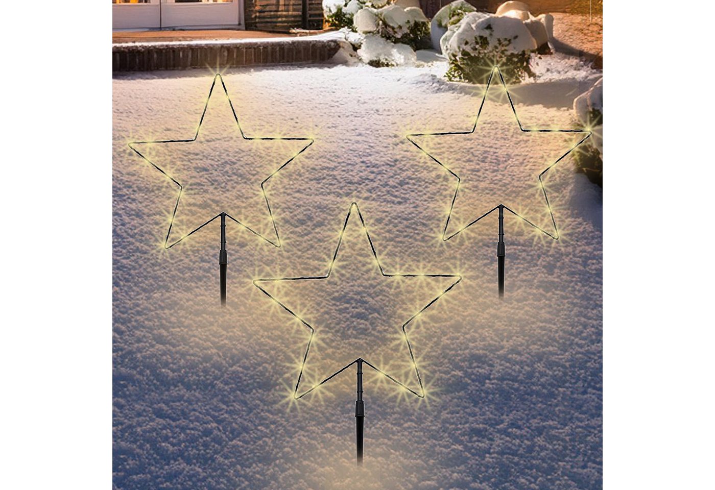 Spetebo Gartenstecker LED Stern Batterie betrieben für Innen und Außen (Set, 1-St., 3 - Sterne) mit Timer funktion