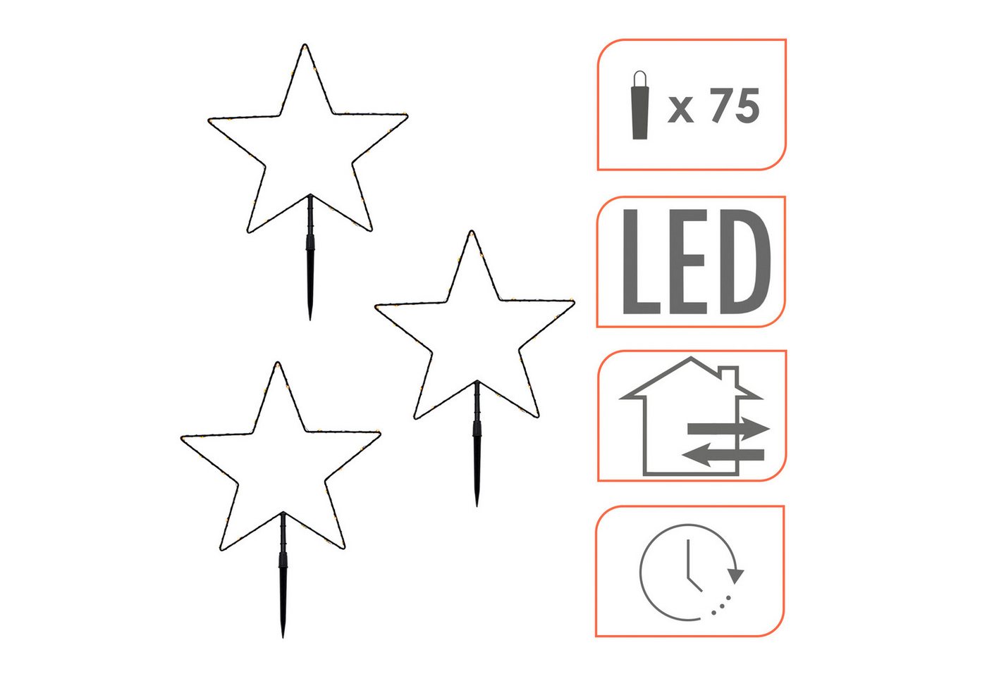 Spetebo Gartenstecker LED Stern Batterie betrieben für Innen und Außen (Set, 1-St., 3 - Sterne) mit Timer funktion Bild 5