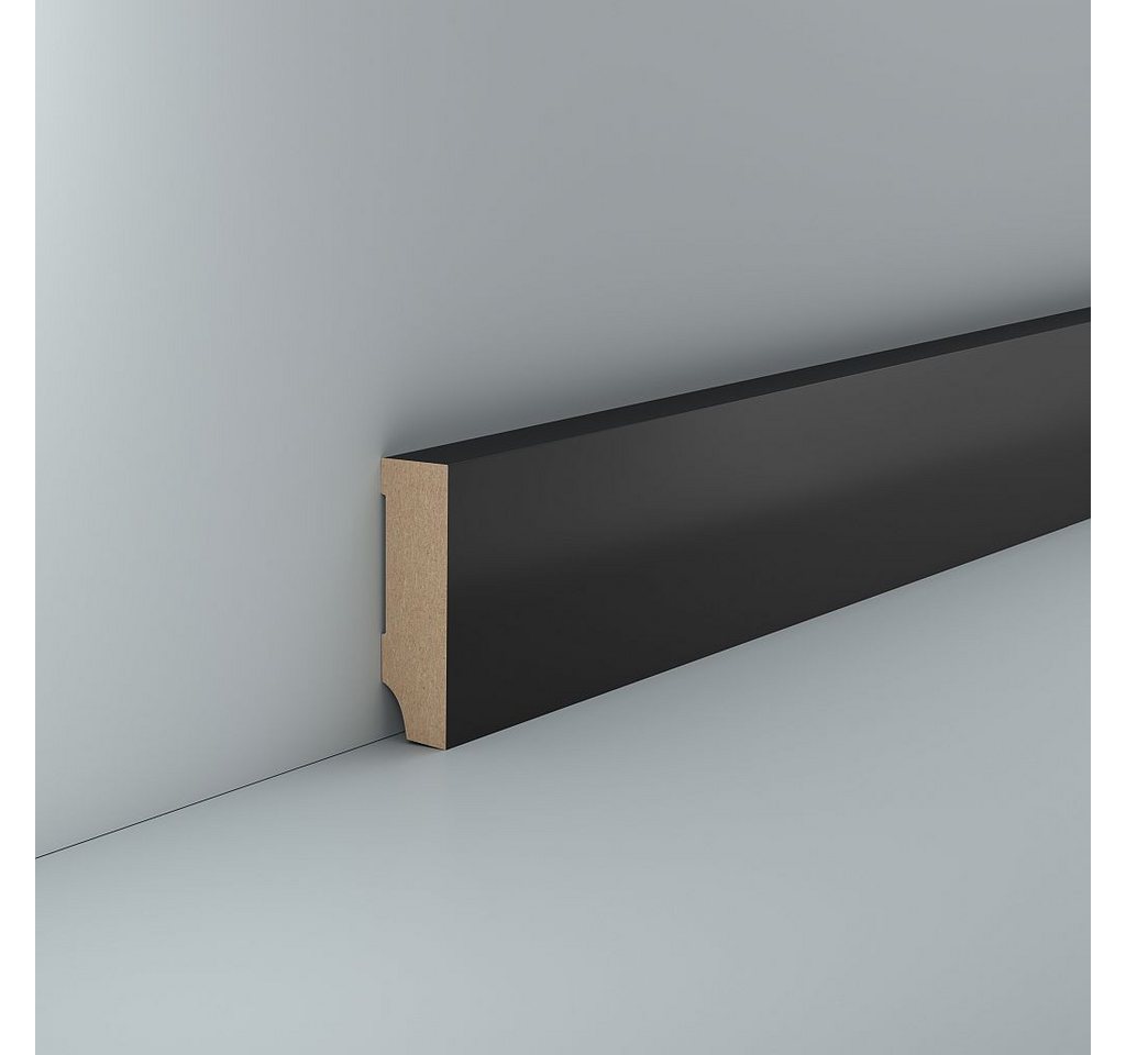 Südbrock Sockelleiste Sockelleiste schwarz MDF 16 x 58 Foliert Fußleiste Modern, L: 250 cm, H: 5.8 cm, 1-St.