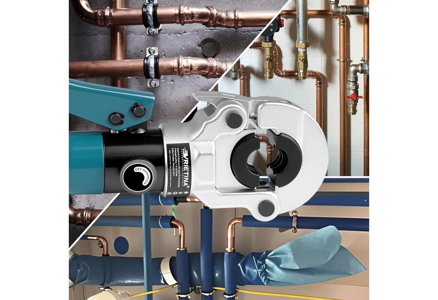 XERSEK Kneifzange Hydraulische Presszange V-Kontur Rohrpresszange Crimpzange, Presswerkzeug Handpresszange V12 V15 V18 V22 V28, Backeneinsätze mit Rohrabschneider, für Kupferrohr Und Verbundrohr