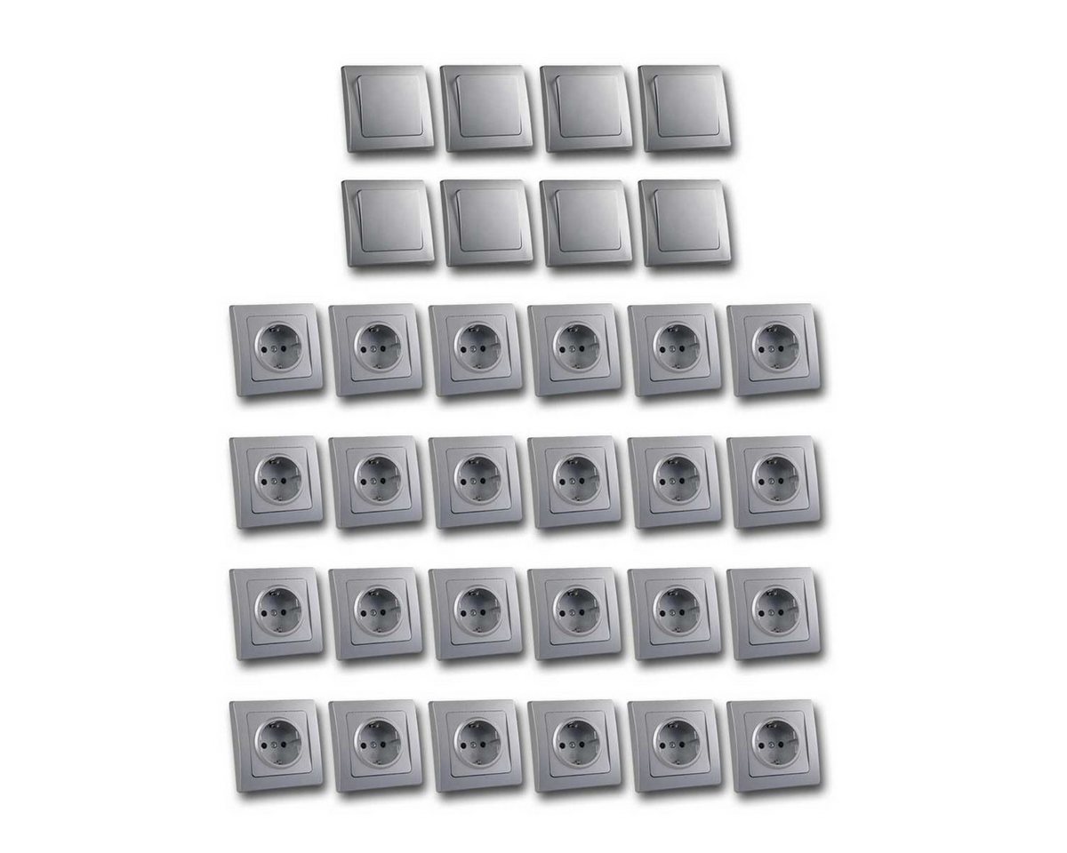ChiliTec Unterputz-Steckdose DELPHI Starter-Kit, 32er Set 250V~/ 16A, UP silber