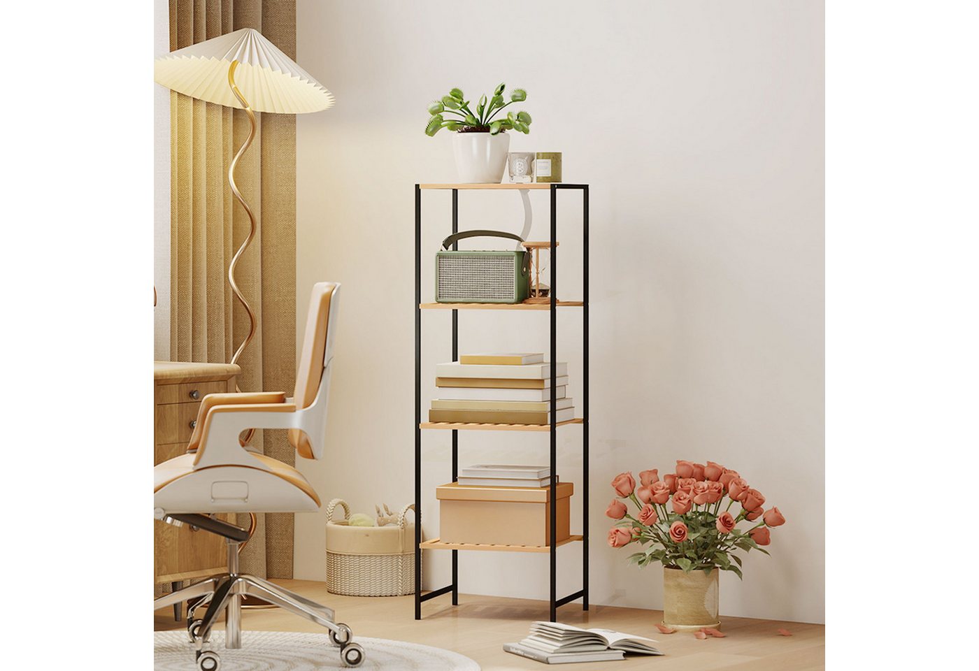 HOMCOM Standregal Badregal mit 4 Ablagen, 36,5x33x110cm, Natur, Aufbewahrungsregal 1-tlg., für Wohnzimmer, Schlafzimmer, Naturholz Bild 2