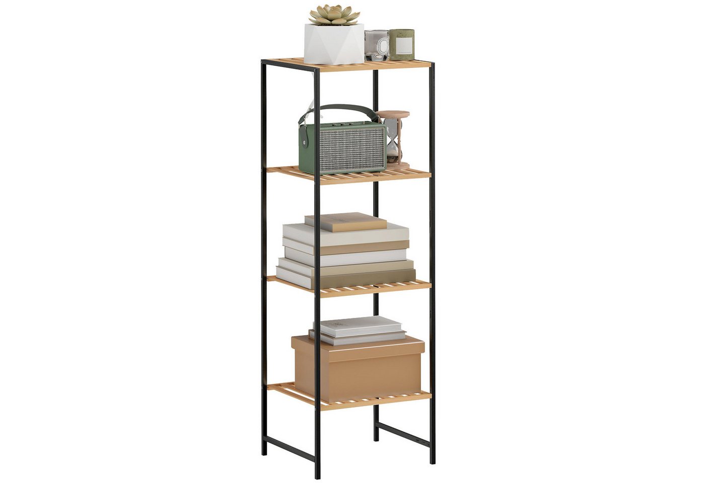HOMCOM Standregal Badregal mit 4 Ablagen, 36,5x33x110cm, Natur, Aufbewahrungsregal 1-tlg., für Wohnzimmer, Schlafzimmer, Naturholz Bild 3