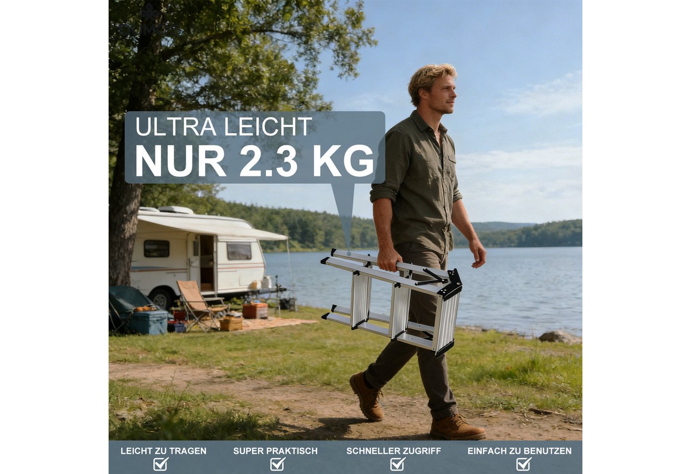 ANYSUN Trittleiter Klappleiter 3 Stufen (1-St), Aluleiter klappbar, Stehleiter, Mehrzweckleiter, bis 150 kg belastbar