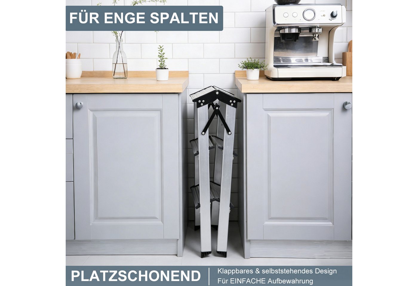 ANYSUN Trittleiter Klappleiter 3 Stufen (1-St), Aluleiter klappbar, Stehleiter, Mehrzweckleiter, bis 150 kg belastbar Bild 2