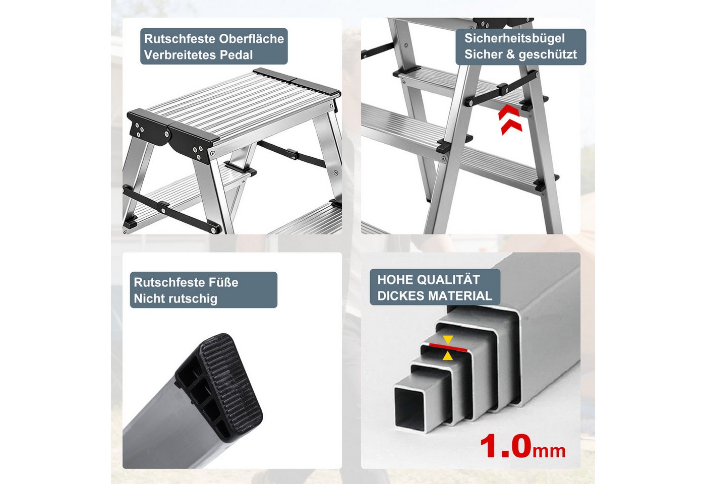 ANYSUN Trittleiter Klappleiter 3 Stufen (1-St), Aluleiter klappbar, Stehleiter, Mehrzweckleiter, bis 150 kg belastbar Bild 3