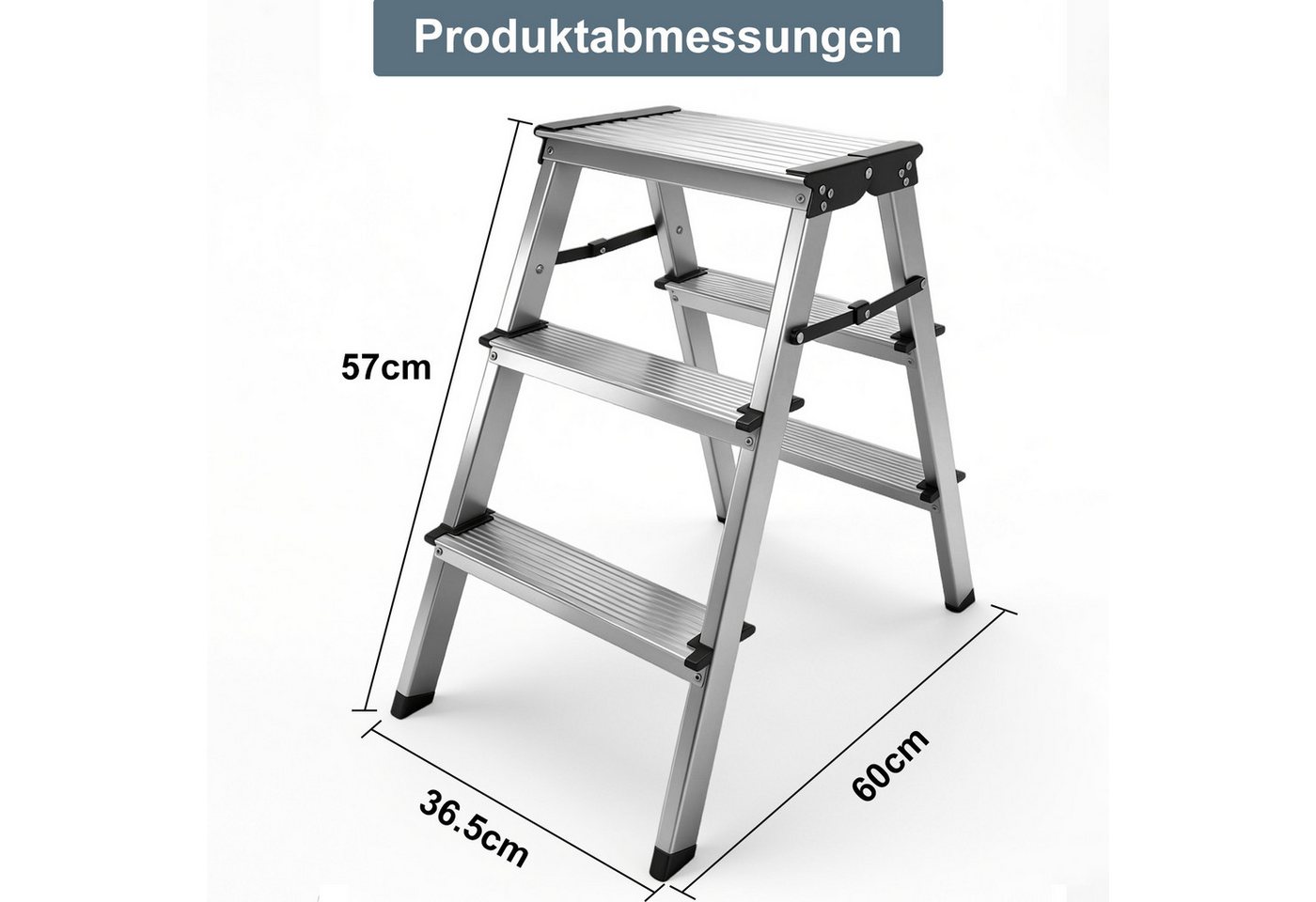 ANYSUN Trittleiter Klappleiter 3 Stufen (1-St), Aluleiter klappbar, Stehleiter, Mehrzweckleiter, bis 150 kg belastbar Bild 5