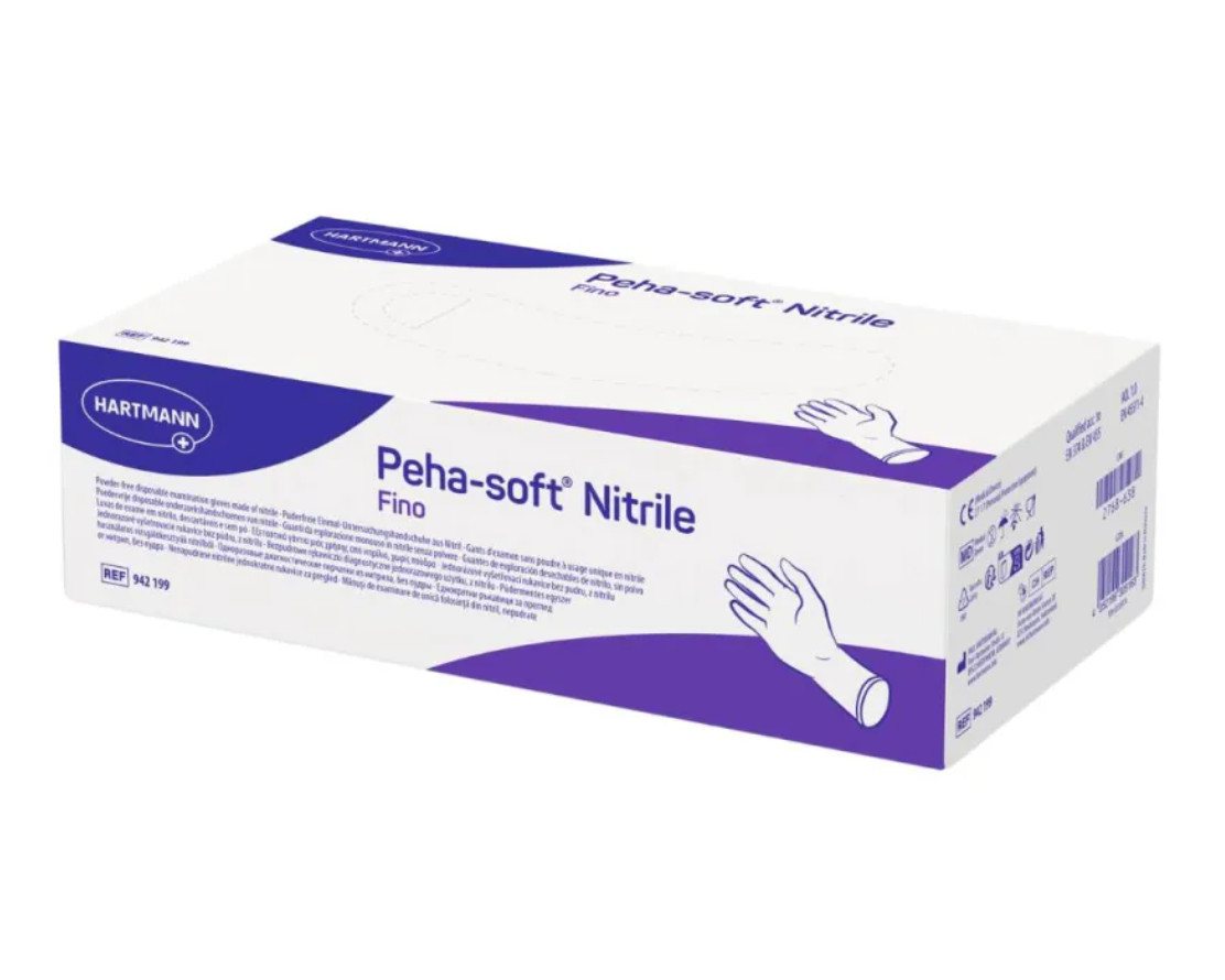 PAUL HARTMANN AG Nitril-Handschuhe Peha-soft nitrile fino U.-Handschuhe PF, Gr. XS/S/M/L/XL (Einweghandschuhe, 150-St., Hohe Reißfestigkeit und Belastbarkeit) Latexfrei und Puderfrei– auch für Allergiker geeignet Bild 2