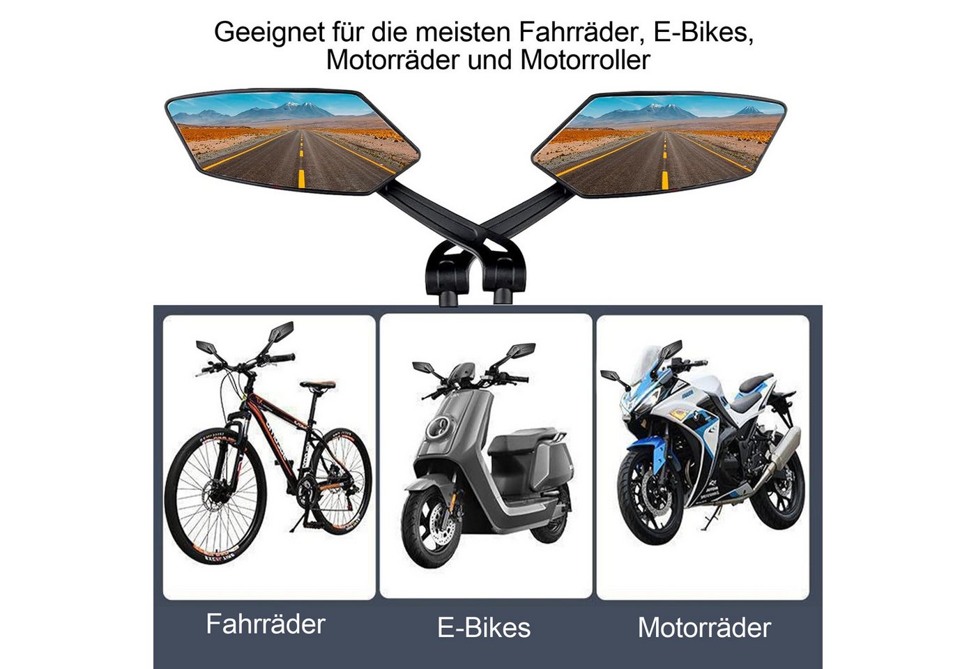 Keyura Fahrradspiegel 2 Stück HD Fahrradspiegel,E-Bike,extra große Rückspiegel Spiegelfläche (Schlagfester Echtglas Fahrrad Rückspiegel,Bike Spiegel,fahrradspiegel, Lenker (Links+Rechts),360° Einstellbar und Drehbar Rückspiegel), Universal Fahrrad Seitenspiegel mit Lenkerhalterung