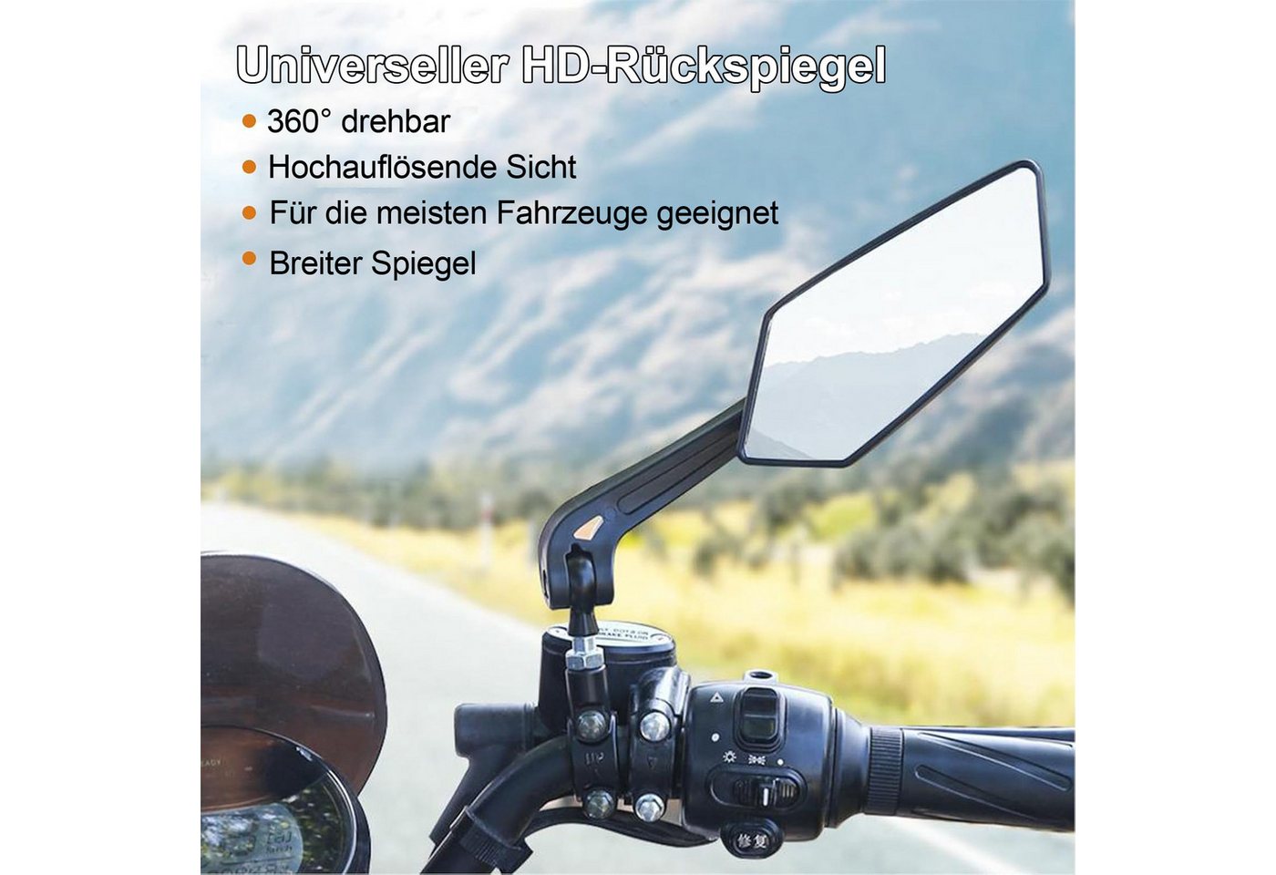 Keyura Fahrradspiegel 2 Stück HD Fahrradspiegel,E-Bike,extra große Rückspiegel Spiegelfläche (Schlagfester Echtglas Fahrrad Rückspiegel,Bike Spiegel,fahrradspiegel, Lenker (Links+Rechts),360° Einstellbar und Drehbar Rückspiegel), Universal Fahrrad Seitenspiegel mit Lenkerhalterung Bild 2