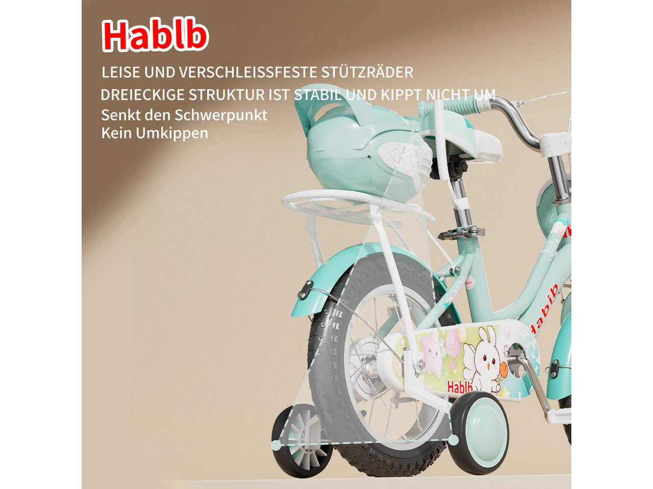 Habib Gruppe Kinderfahrrad Prinzessin Mädchen 12 14 16 Zoll ab 3 Jahre, Korb, Trinkflasche & Transportbox