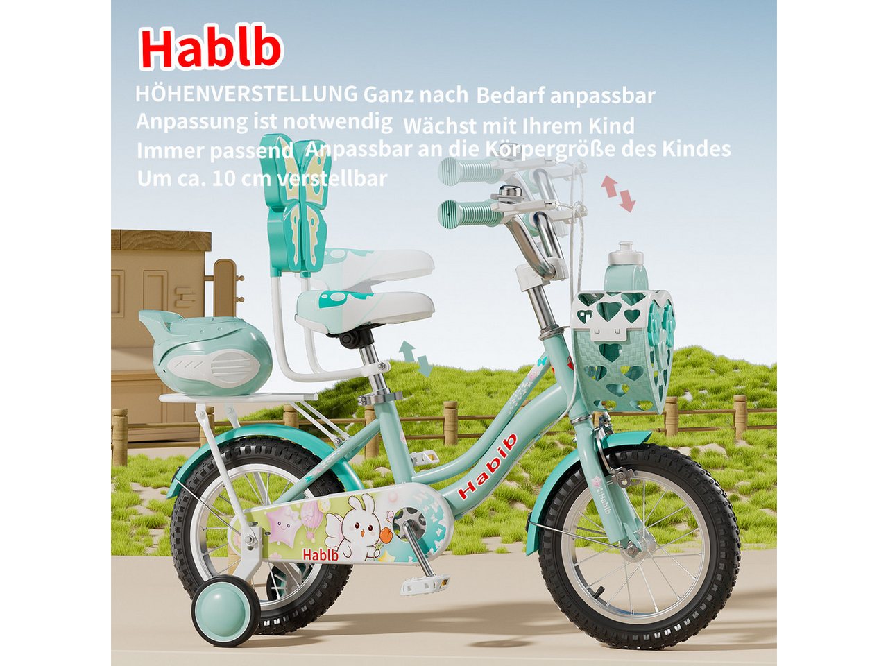 Habib Gruppe Kinderfahrrad Prinzessin Mädchen 12 14 16 Zoll ab 3 Jahre, Korb, Trinkflasche & Transportbox Bild 3