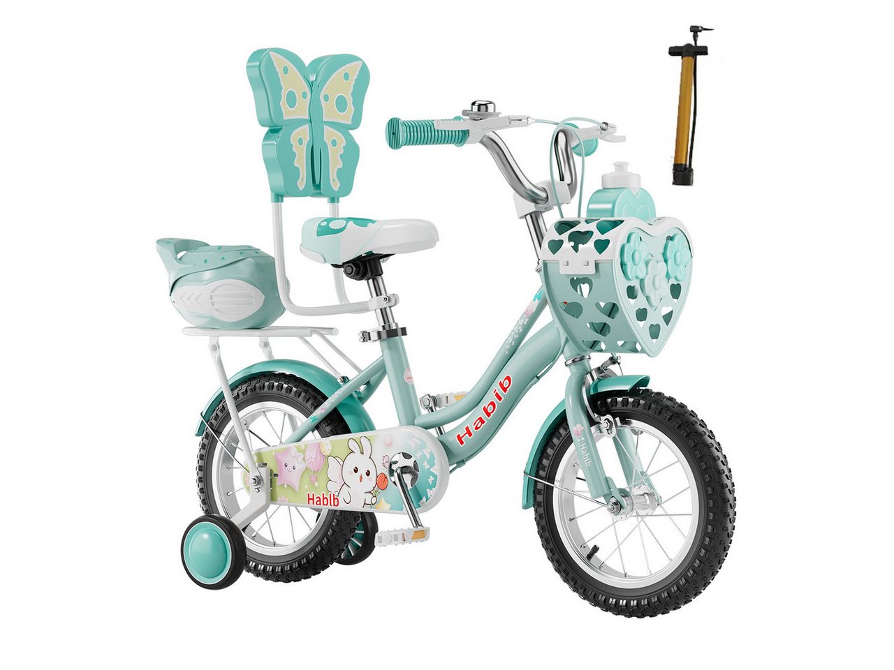 Habib Gruppe Kinderfahrrad Prinzessin Mädchen 12 14 16 Zoll ab 3 Jahre, Korb, Trinkflasche & Transportbox Bild 4