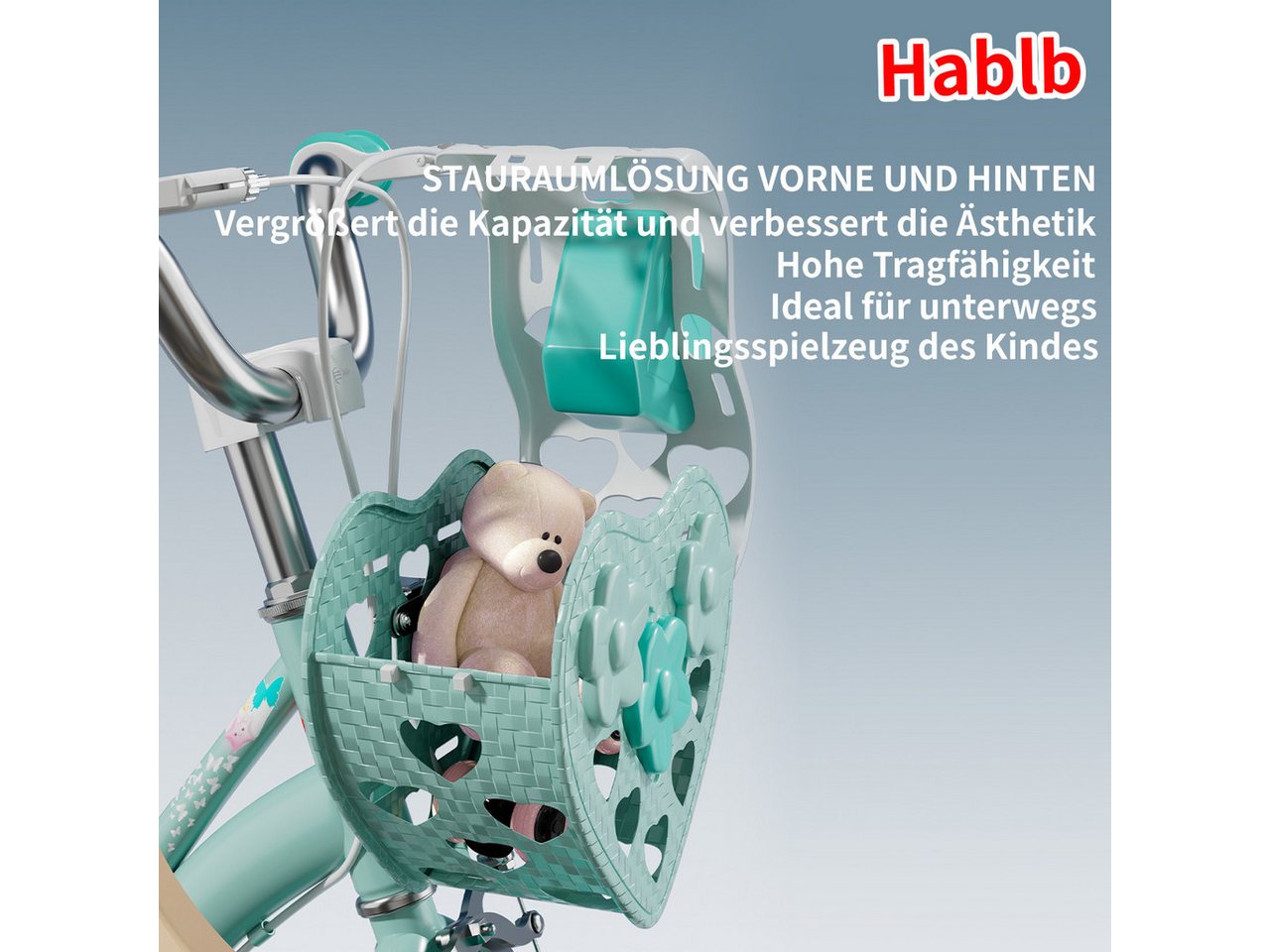 Habib Gruppe Kinderfahrrad Prinzessin Mädchen 12 14 16 Zoll ab 3 Jahre, Korb, Trinkflasche & Transportbox Bild 5