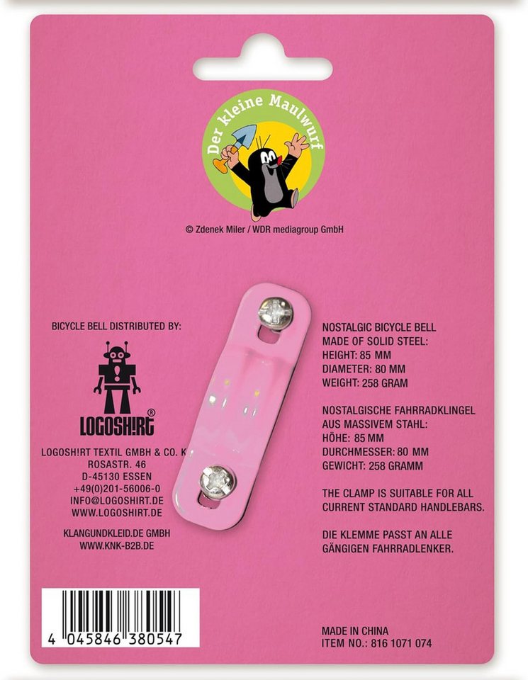 LOGOSHIRT Fahrradklingel Der kleine Maulwurf – Fahrradklingel – Rosa (Fliegenpilz), (1-tlg) Niedliches Design mit dem kleinen Maulwurf und Fliegenpilz