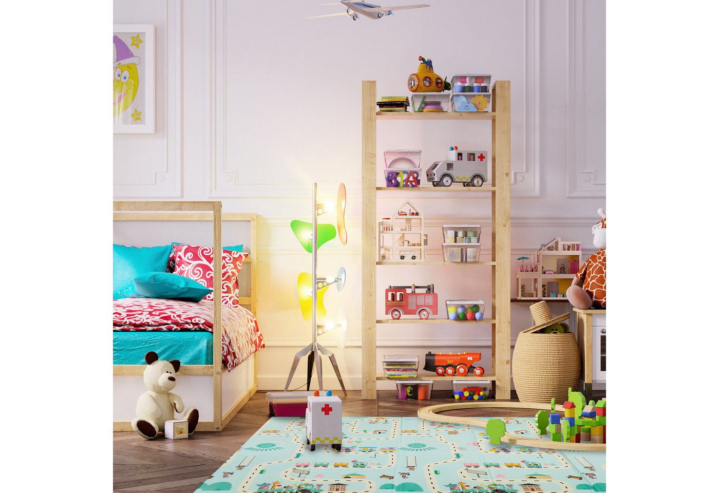 relaxdays Spielmatte Faltbare Spielmatte Dinosaurier und Zug