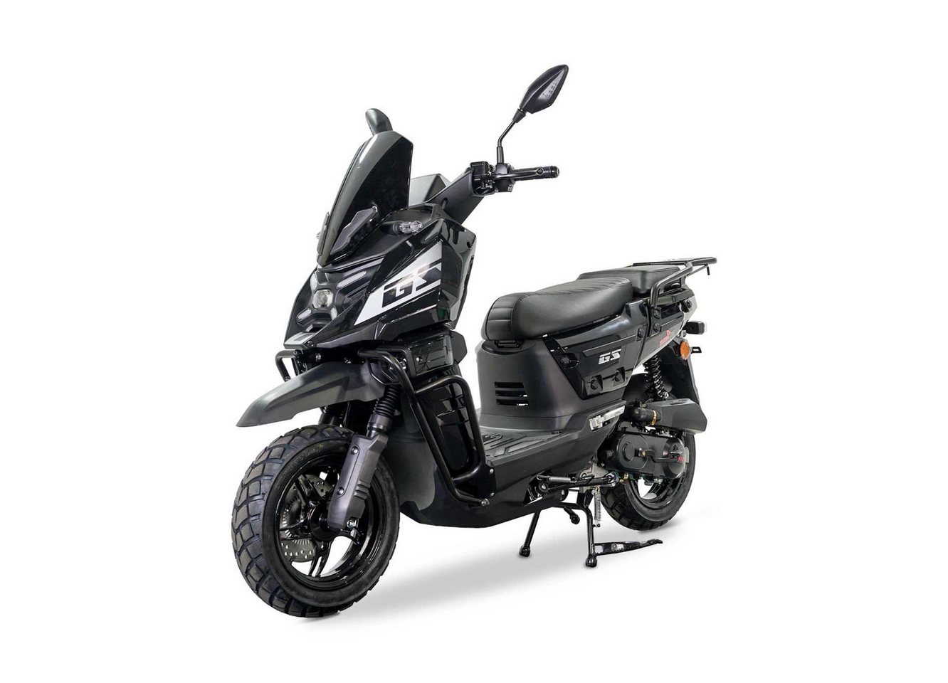 Burnout Motorroller GS-50 Schwarz 50 ccm 45 kmh, 50 ccm, 45 km/h, Euro 5, Sturzbügel, Nebelscheinwerfer, LED Display, USB Ladedose, Gepäckträger