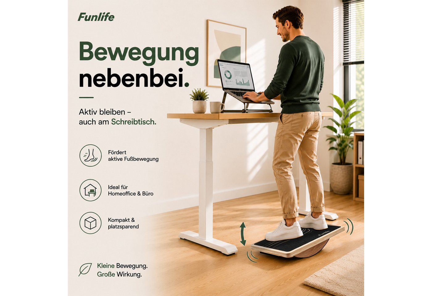 FunLife Balanceboard BERG & FLOW Design-Edition, 43 × 33 cm, rutschhemmend, bis 150 kg