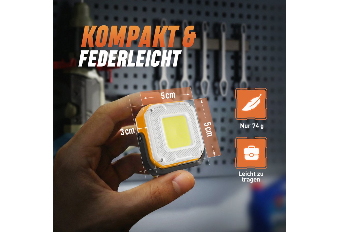 Quntis LED Taschenlampe Mini Arbeitsleuchte 1 Stück, Doppelseitige COB & LED Camping Licht (1-St), Notlicht mit Drehbarem Magnetfuß, Inspektionslampe für Camping Bild 5