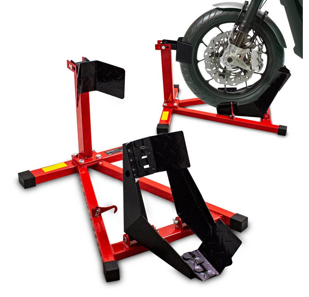 Bituxx Motorradheber Motorradständer Vorn mit Radwippe Rot / Schwarz, MS-17065, für 17-21 Zoll Räder 90mm-130mm breit Bild 2